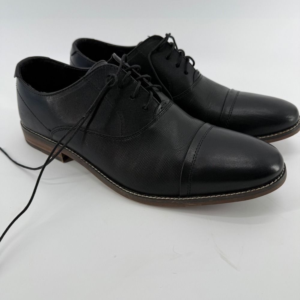 Steve Madden Mens Finnch 017 Black Leather Cap Toe Oxford Dress Shoes‎ Size 11